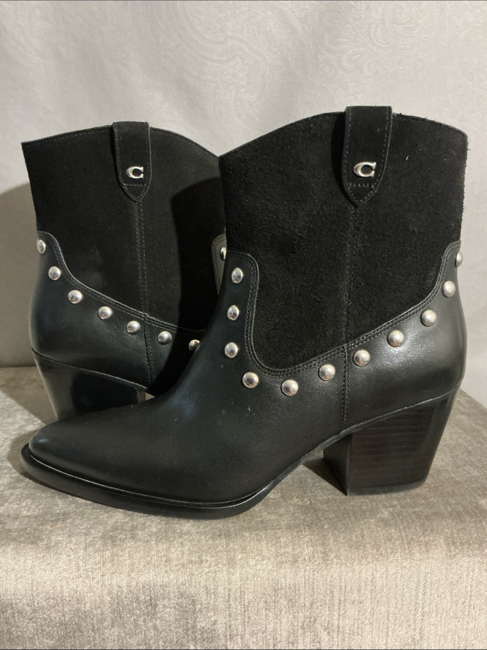 COACH Leather Western Ankle Boots